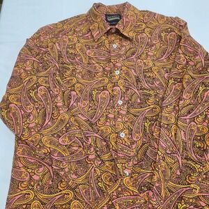 Cremieux Premium Denim Mens Large Paisley Button Down Shirt Pink Orange Cotton